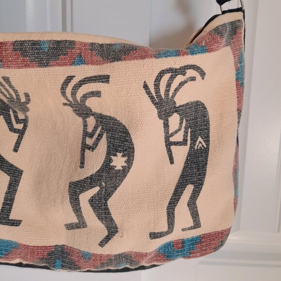 VTG 90's Kokopelli Southwestern Woven Bookbag Tote - Picture 2 of 12